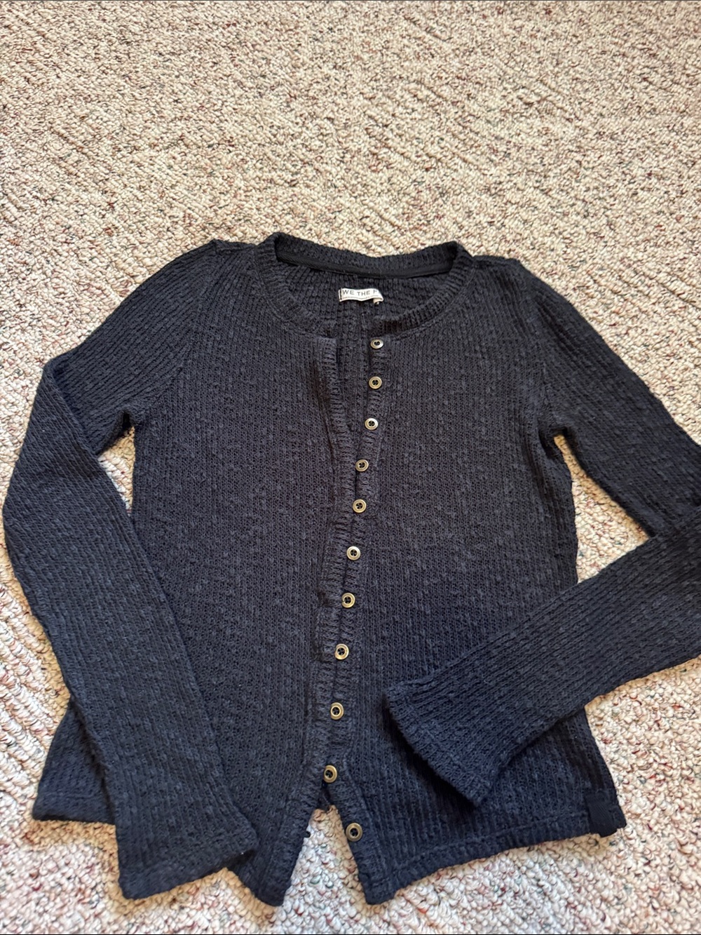 Free People Charcoal Ribbed Knit Cardigan